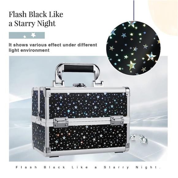 Makeup Train Case Portable Cosmetic Box 2 Trays with Mirror Lockable for Makeup - Picture 4 of 6